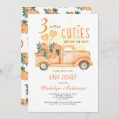 Drei kleine Süssen Triplets Babydusche Einladung (Vorne/Hinten)