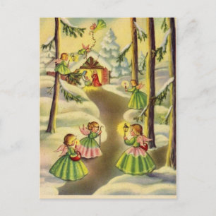 Drei kleine vintage Weihnachtsengel Feiertagspostkarte