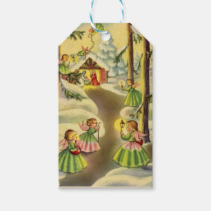 Drei kleine vintage Weihnachtsengel Geschenkanhänger