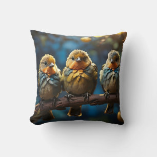 Drei kleine Vögel auf einem Zweig im Abend Ligh Kissen