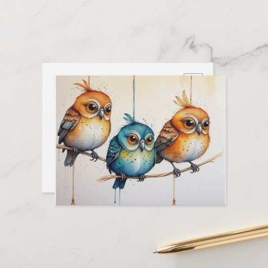 Drei kleine Vögel Postkarte (Vorderseite/Rückseite Beispiel)