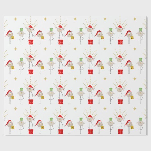 Drei kleine Vögel Spaß Weihnachtswrapping Papier Geschenkpapier (Flach)