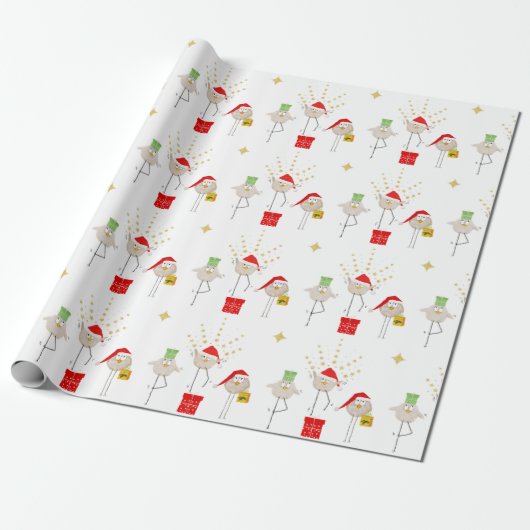 Drei kleine Vögel Spaß Weihnachtswrapping Papier Geschenkpapier (Ungerollt)