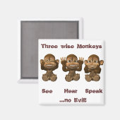 drei kluge Affen Magnet (Vorderseite/Rückseite)