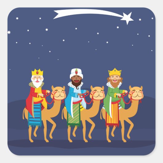 Drei kluge Männer auf Kamel Quadratischer Aufkleber (Vorderseite)