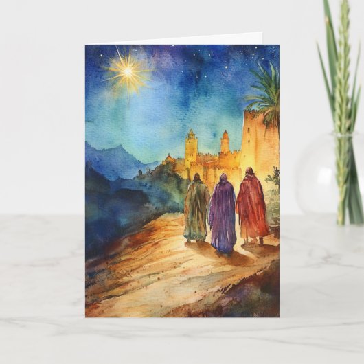 Drei kluge Männer mit Weihnachts-Sterne-Wasserfarb Karte (Vorderseite)