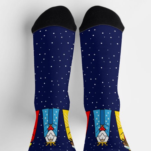 Drei kluge Männer und Schneeflocken in Navy Blue Socken (Oben)