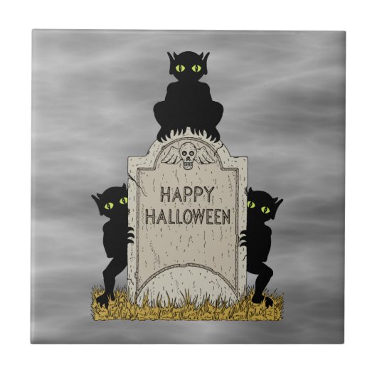 Drei Kobolde Frohes Halloween Fliese (Vorderseite)