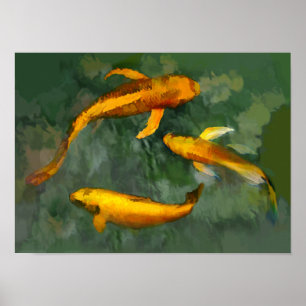 Drei kois in einem Brunnen Poster