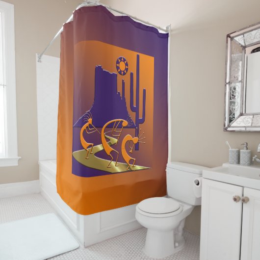 Drei Kokopelli auf der Goldenen Straße Duschvorhang (Beispiel)