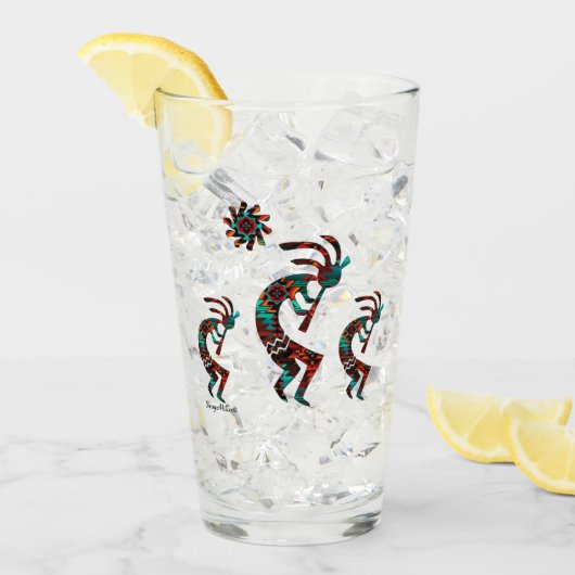 Drei Kokopelli spielen Flute Glas (Vorderseite Ice)