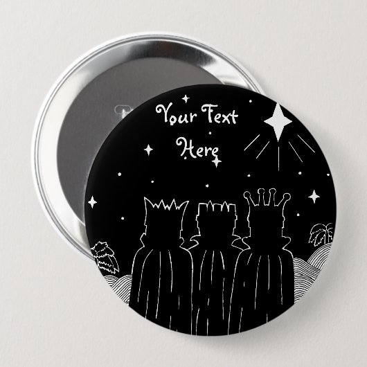 Drei Könige in Schwarz-Weiß und Sterne-Weihnachten Button (Vorne & Hinten)