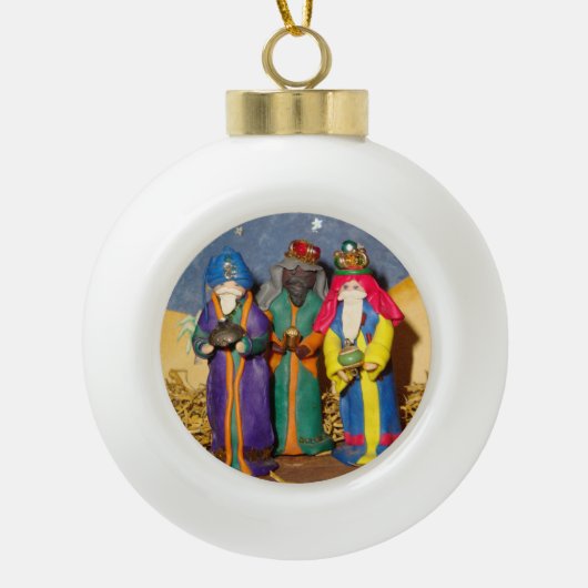 Drei Könige mit Geschenken für das Baby Jesus Weih Keramik Kugel-Ornament (Vorderseite)