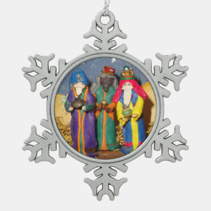 Drei Könige mit Geschenken für das Baby Jesus Weih Schneeflocken Zinn-Ornament