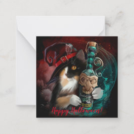 Drei-köpfige Katzenassistent und eine Flasche Vale Mitteilungskarte