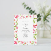 Drei Korallenrosa Wasserfarben-Blume Muster Einladung (Stehend Vorderseite)