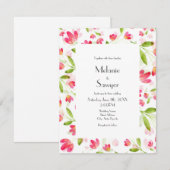 Drei Korallenrosa Wasserfarben-Blume Muster Einladung (Vorne/Hinten)