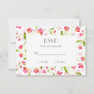 Drei Korallenrosa Wasserfarben-Blume Muster RSVP Karte