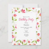 Drei Korallenrosa Wasserfarben-Blume Steppmuster Einladung (Vorderseite)