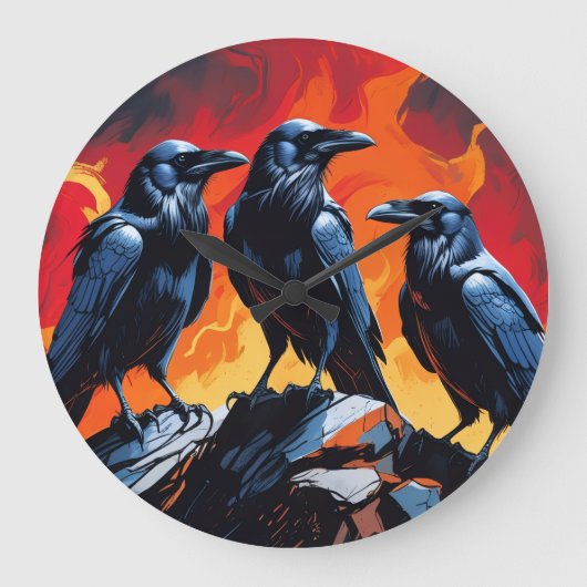 Drei Krähen Große Wanduhr (Vorderseite)