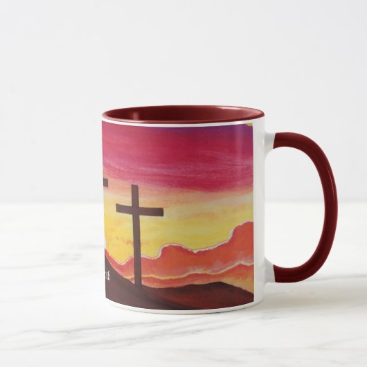 Drei Kreuz-Kreuzigungs-John-3:16 Tasse (Rechts)