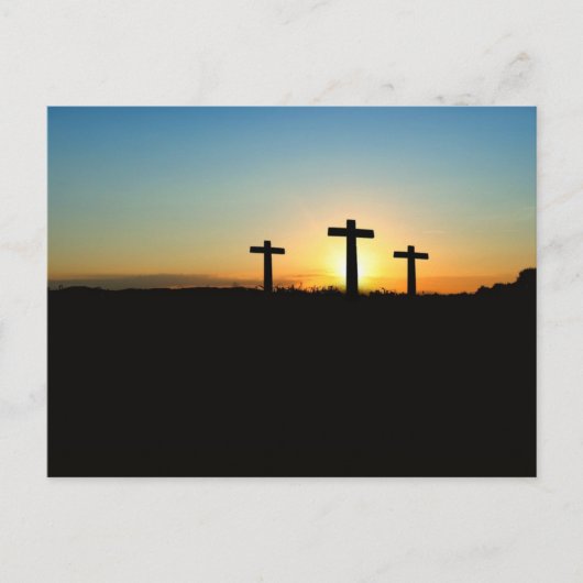 Drei Kreuze am Christlichen Sonnenaufgang Postkarte (Vorderseite)
