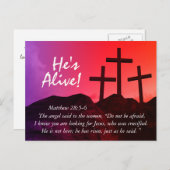 Drei Kreuze "He's Alive" Ostern Postkarte (Vorne/Hinten)