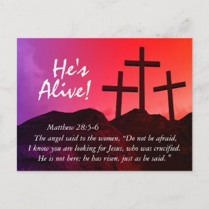 Drei Kreuze "He's Alive" Ostern Postkarte
