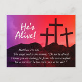 Drei Kreuze "He's Alive" Ostern Postkarte (Vorderseite)