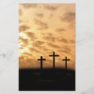 Drei Kreuze mit einem Sonnenuntergang Ostern Briefpapier