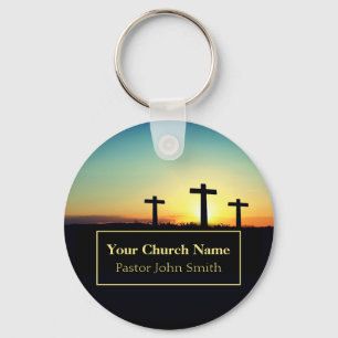 Drei Kreuze Sonnenuntergang Kirche Pastor Geschäft Schlüsselanhänger