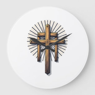 Drei Kreuze Vintage Gravur Faith Tee (1) Große Wanduhr