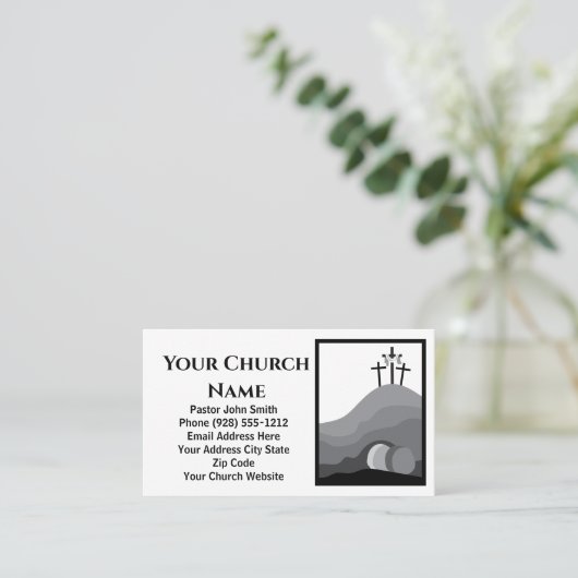 Drei Kreuzungen leeres Grab Schwarz-weißer Kirchen Visitenkarte (Stehend Vorderseite)