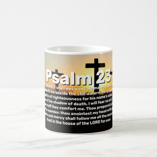 Drei Kreuzungen Psalm 23 Sonnenuntergang Bibelvers Kaffeetasse (Mittel)