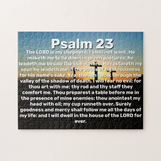 Drei Kreuzungen Psalm 23 Sonnenuntergang Bibelvers Puzzle (Horizontal)