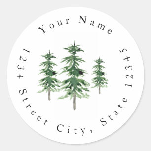 Drei Labels für Wasserfarben-Pinien Runder Aufkleber