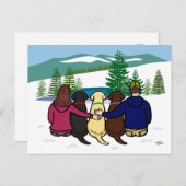 Drei Labradoren und Eltern Winter View Brown Postkarte (Vorne/Hinten)