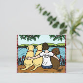 Drei Labradoren und Mama Postkarte (Stehend Vorderseite)