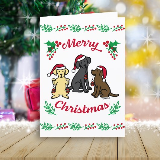 Drei Labradoren und Ornamente Weihnachten