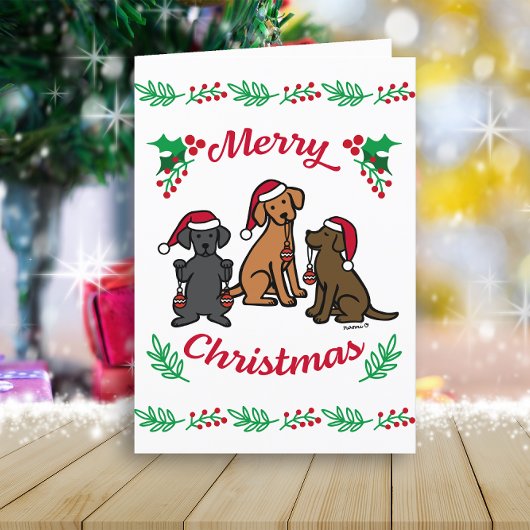 Drei Labradoren und Ornamente Weihnachten