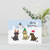 Drei Labradoren und Snowman Weihnachten (Stehend Vorderseite)