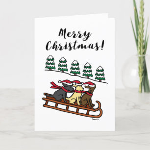 Drei Labradors Schlitten Rutschen Frohe Weihnachte Feiertagskarte