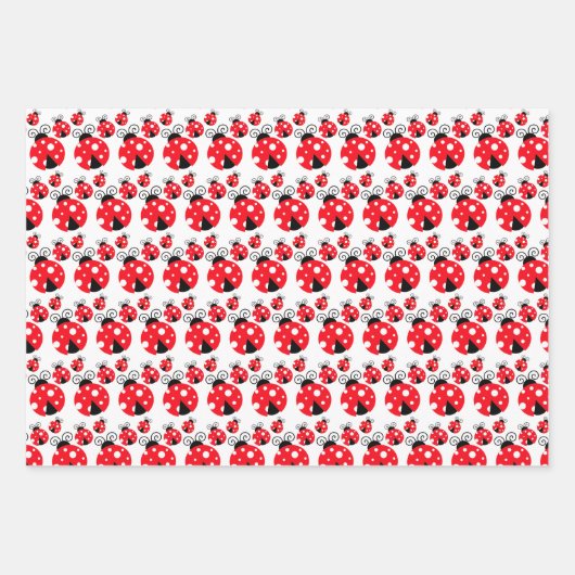 Drei Ladybugs Design Wrapping Paper Sheets Geschenkpapier Set (Vorderseite)