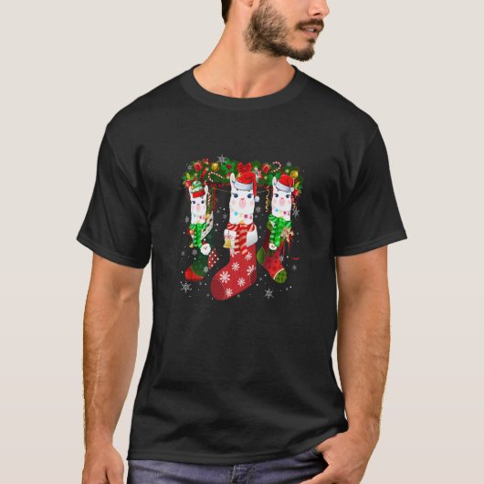 Drei Lama in Socken Weihnachten Weihnachtsmannmütz T-Shirt (Vorderseite)