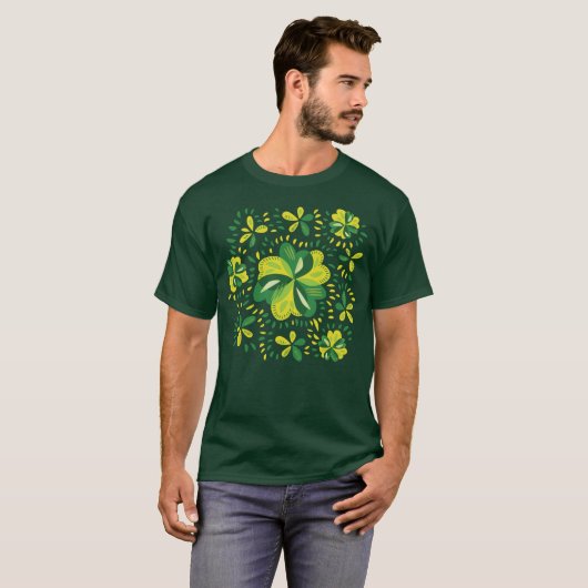 Drei leaf Clovers Muster Einzigartiges Kleeblatt T-Shirt (Vorne ganz)