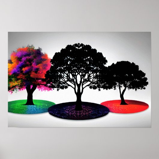 Drei lebendige, traumhafte Bäume mit weißem Hinter Poster (Vorne)