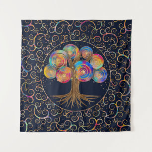 Drei Lebensbereiche - farbenfrohe Spiralzweige Wandteppich