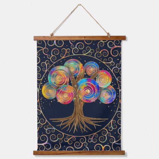 Drei Lebensbereiche - farbenfrohe Spiralzweige Wandteppich Mit Holzrahmen (Vorderseite)
