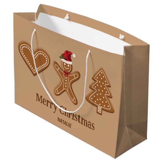 Drei Lebkuchen Weihnachtskrüge Formen & Text Große Geschenktüte (Rückseite Schrägansicht)