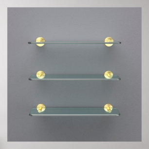 Drei leere Glasregale mit goldenen Klammern Poster